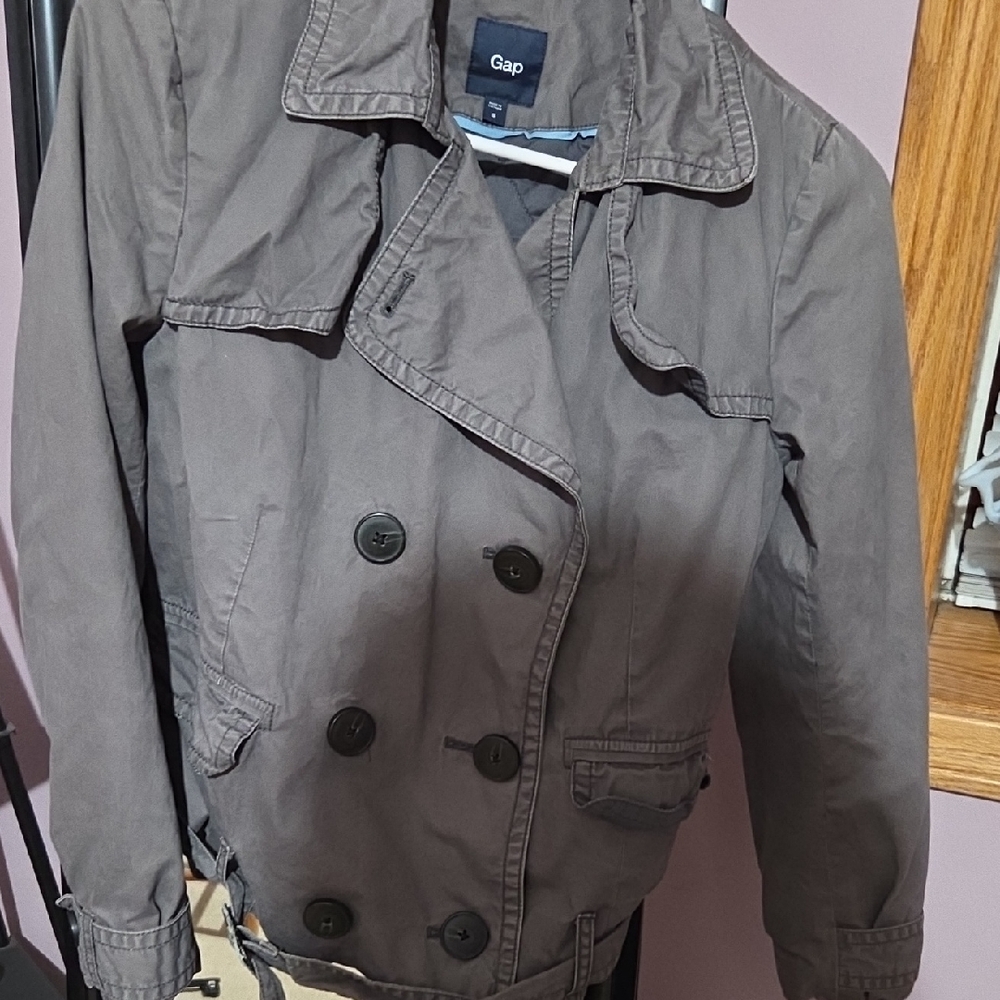 GAP Women's Charcoal Double-Breasted Trench Jacket